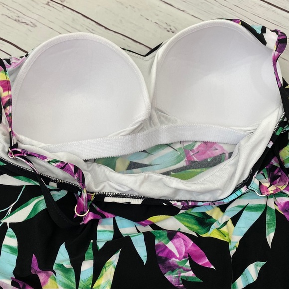 Aqua Green Tiered Leaf Print Tankini Top - Picture 7 of 8